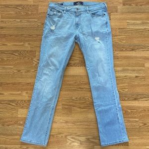 Distressed Slim Straight Light Wash Hollister Blue Jeans Sz. 34/34
